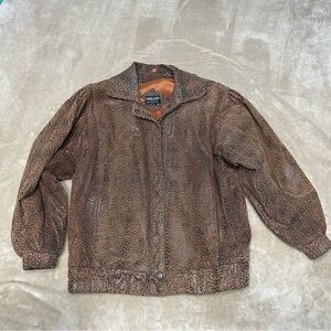 Pelle Print Leather Leopard Bomber Jacket Coat Brown Vintage Size Small